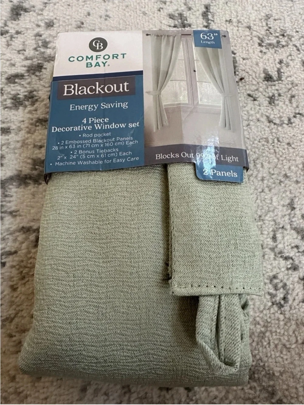 Comfort Bay Sage Green Men's Window Curtain Panels - 2 Pack